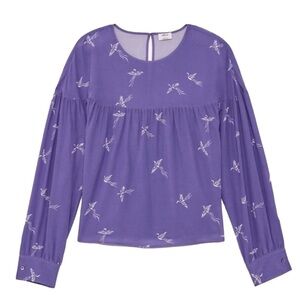 Aritzia Wilfred Elisa Blouse 100% Silk Balloon Sleeve Lavender Purple Crane Sm